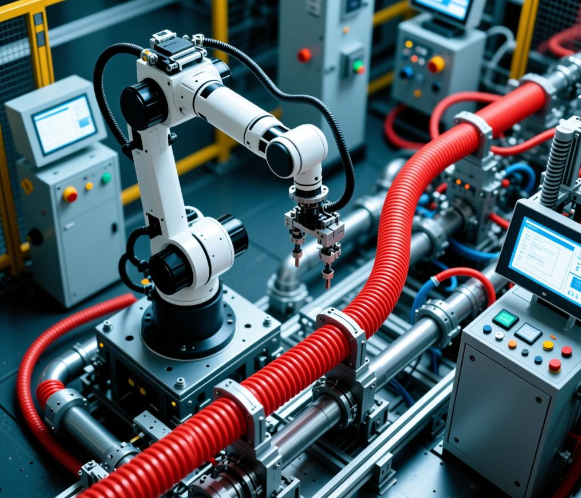 阻燃尼龙波纹管在智能制造机器人中的功能美学实践